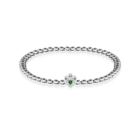 Mai | Smaragd-Geburtsstein | Silber | Kristall-Herz-Armband